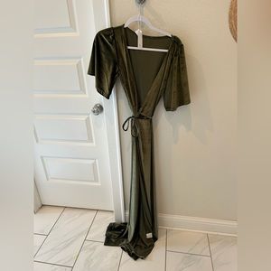 Army green velvet Maxi dress